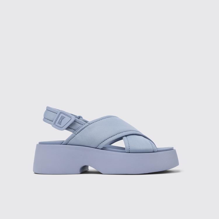 Side view of Tasha Blue Textile Cross-strap Sandal for Women