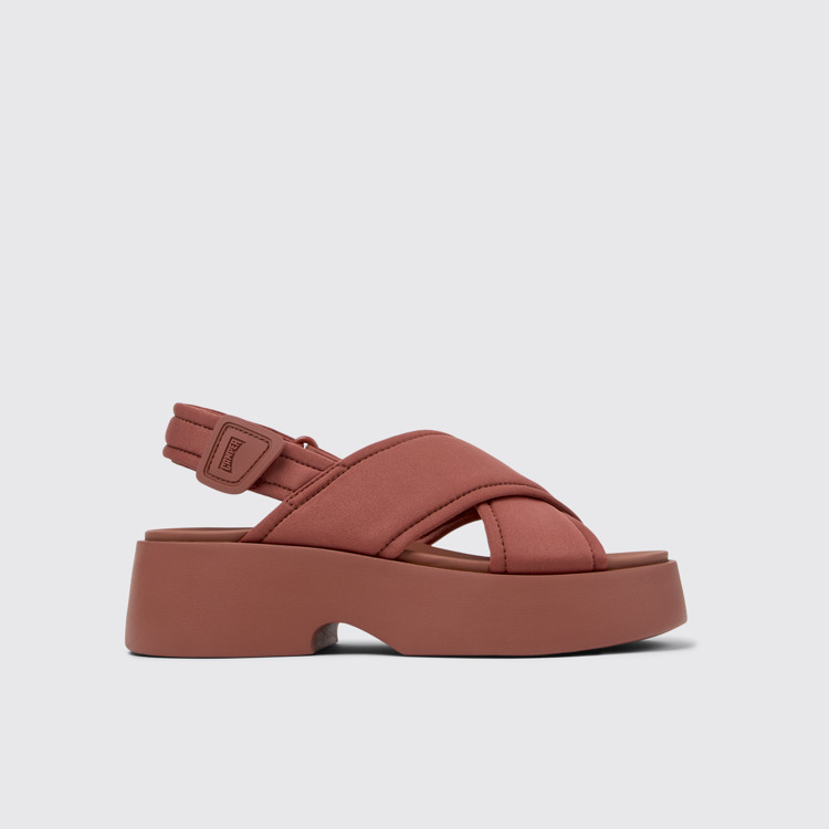 Side view of Tasha Red Textile Cross-strap Sandal for Women