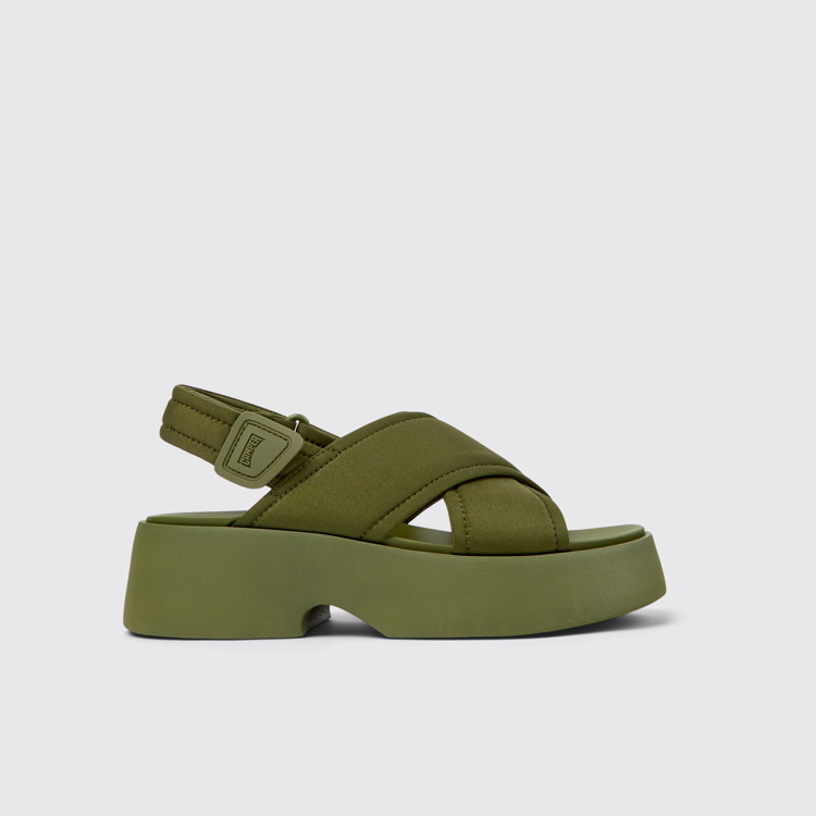 Side view of Tasha Green Textile Cross-strap Sandal for Women