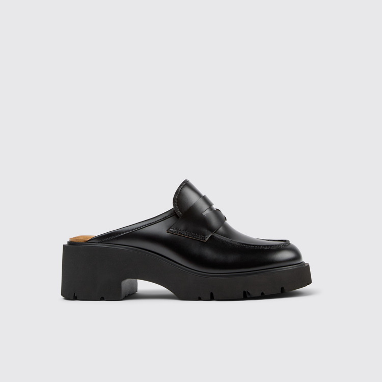 Side view of Milah Black Leather Clogs for Women