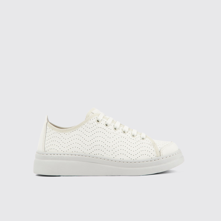 Side view of Runner White Leather Sneaker for Women