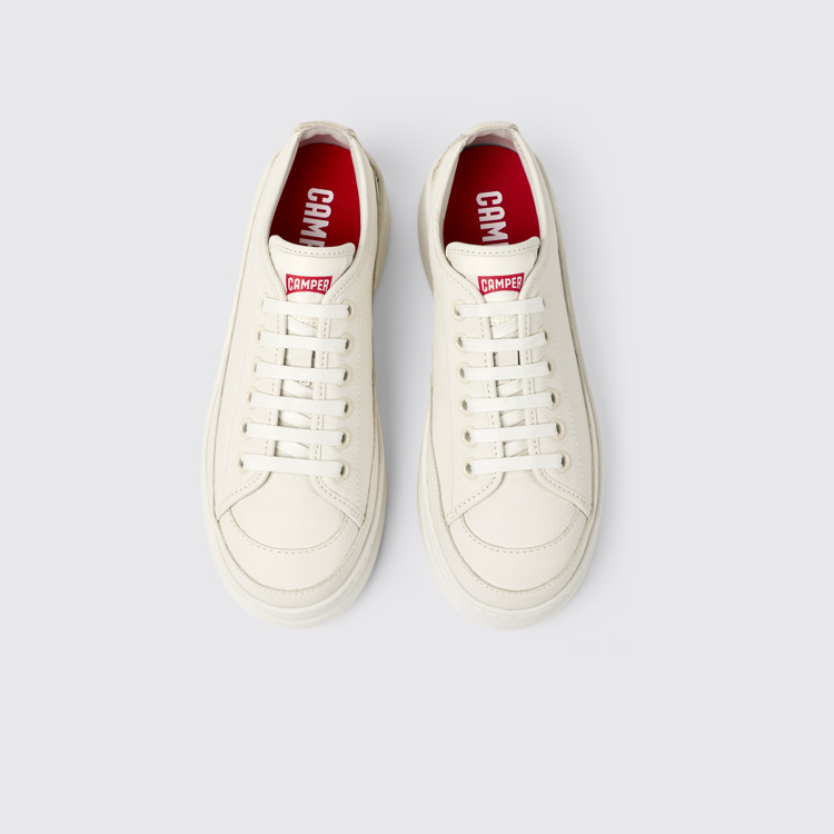 Overhead view of Runner Up White Leather Women's Sneakers.