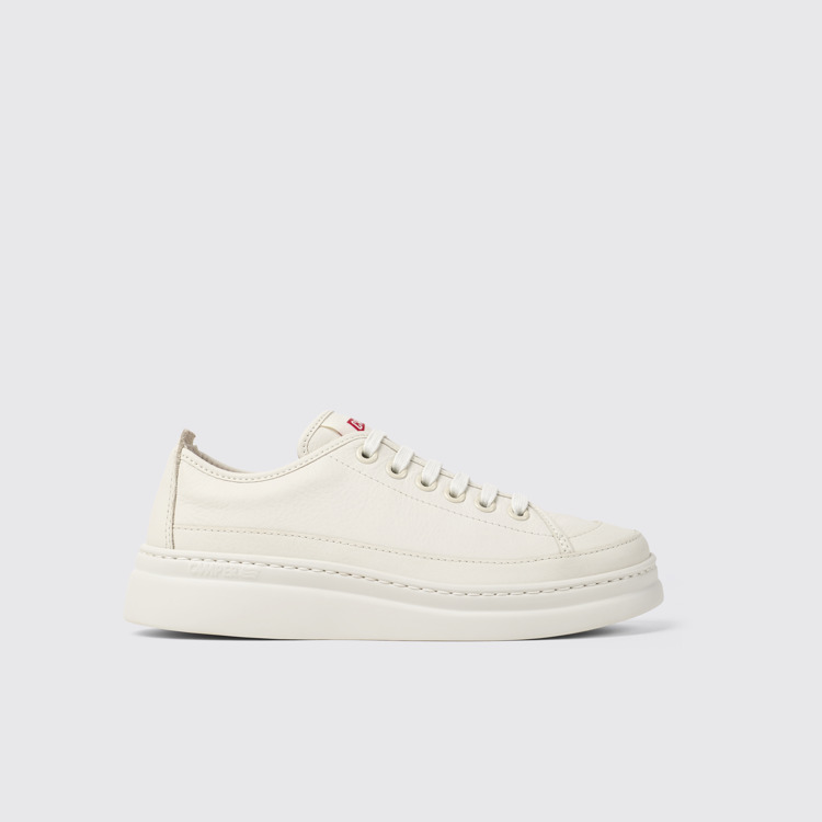 Side view of Runner Up White Leather Women's Sneakers.