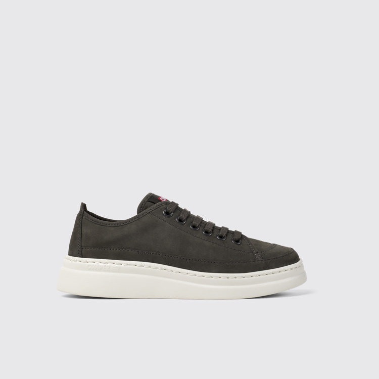 Side view of Runner Up Gray Leather Sneaker for Women