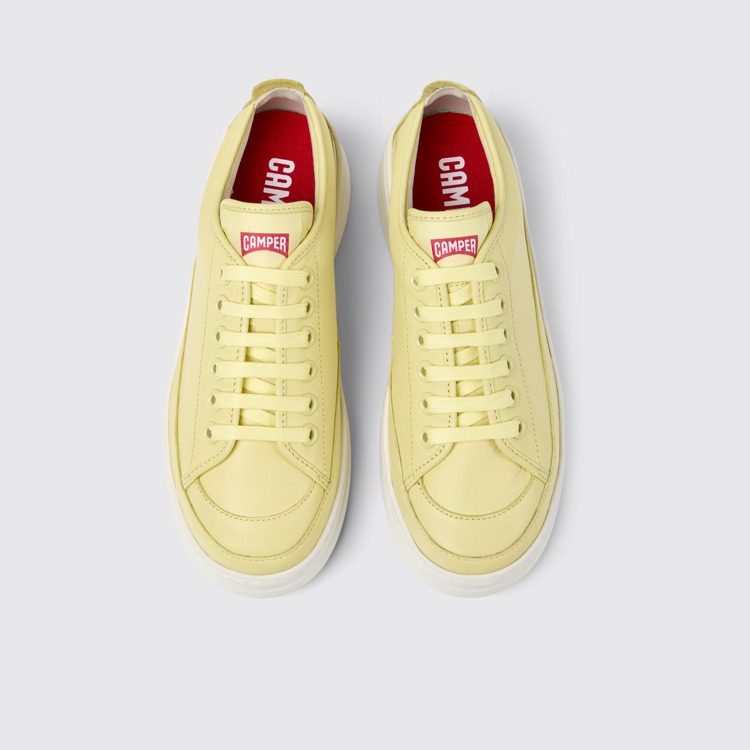 Overhead view of Runner Yellow Leather Sneakers for Women.