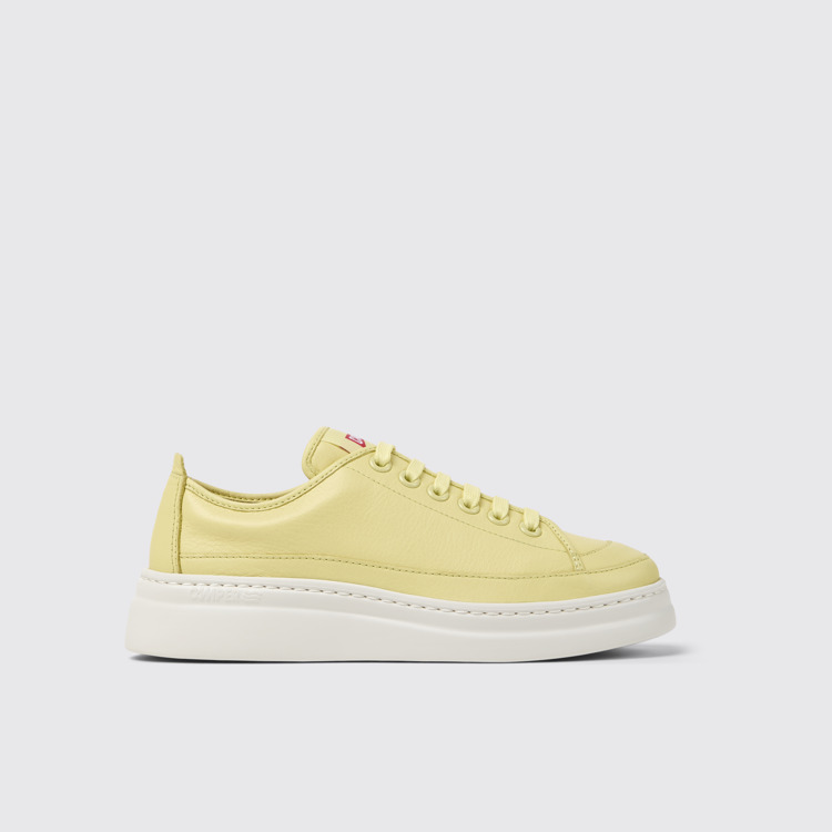 Side view of Runner Yellow Leather Sneakers for Women.