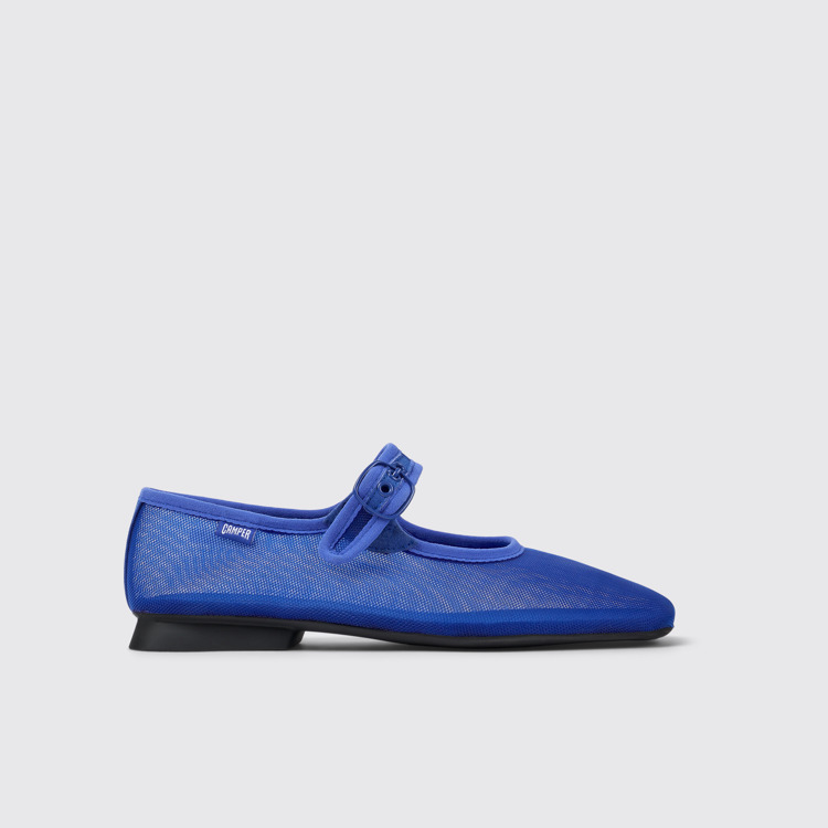 Side view of Casi Myra Blue Textile Mary Jane for Women