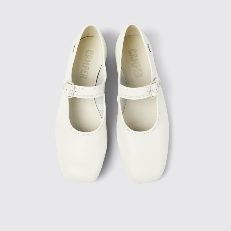 Overhead view of Casi Myra White Leather Women's Shoe.