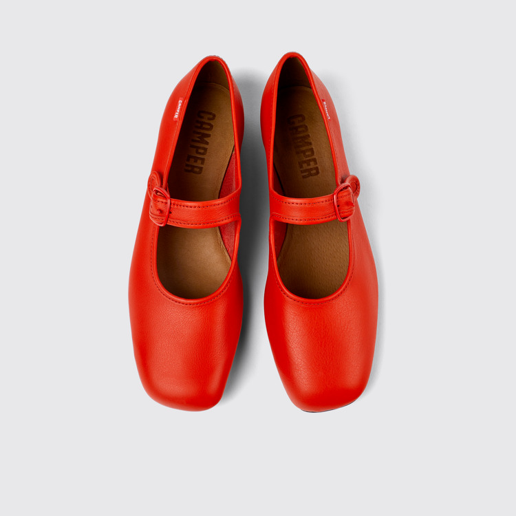 Overhead view of Casi Myra Red Leather Shoes for Women.