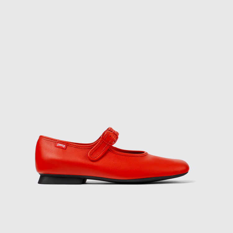 Side view of Casi Myra Red Leather Shoes for Women.