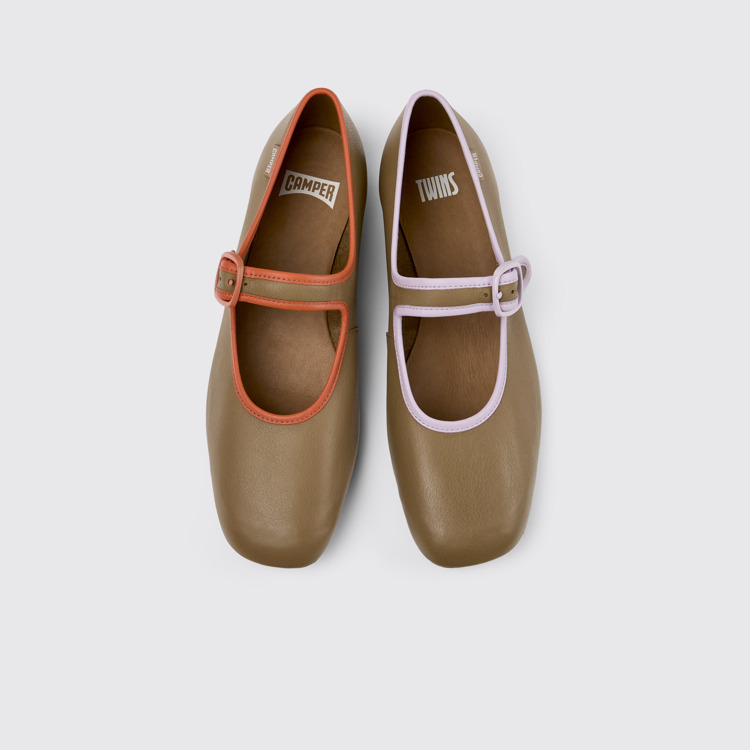 Overhead view of Twins Brown leather ballerinas for women