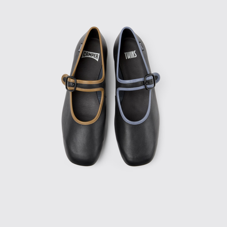 Overhead view of Twins Black leather ballerinas for women