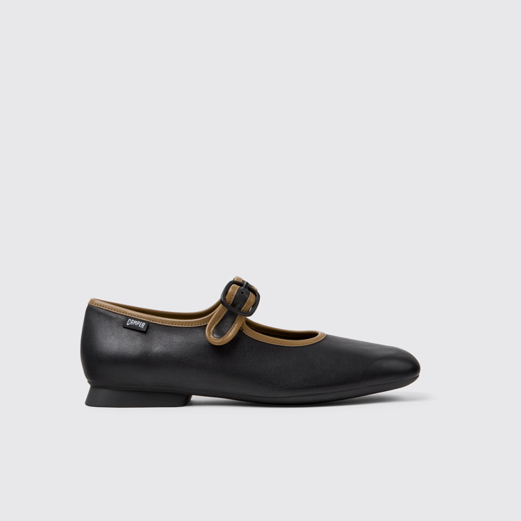 Side view of Twins Black leather ballerinas for women