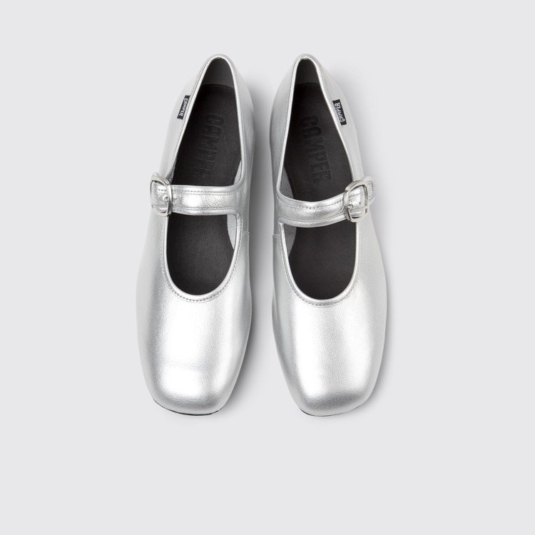 Overhead view of Casi Myra Silver Leather Shoes for Women.