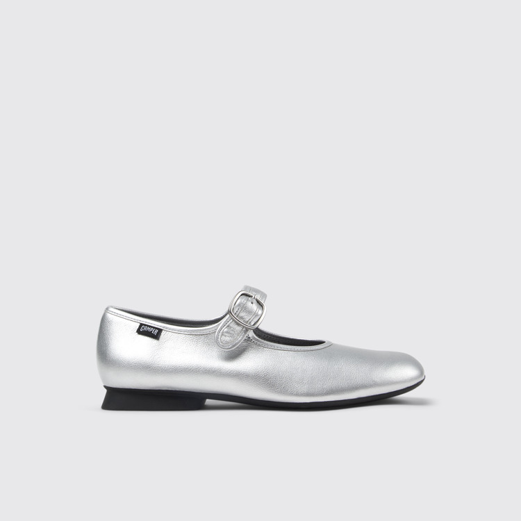 Side view of Casi Myra Silver Leather Shoes for Women.