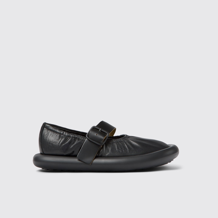 Side view of Aqua Black Leather Ballerina for Women