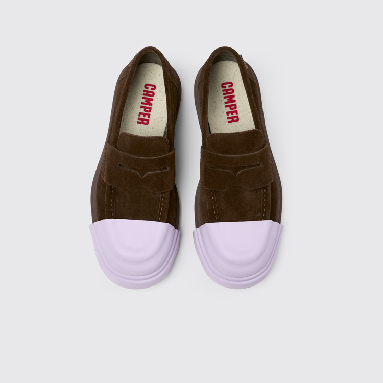 Overhead view of Junction Brown nubuck loafers for women