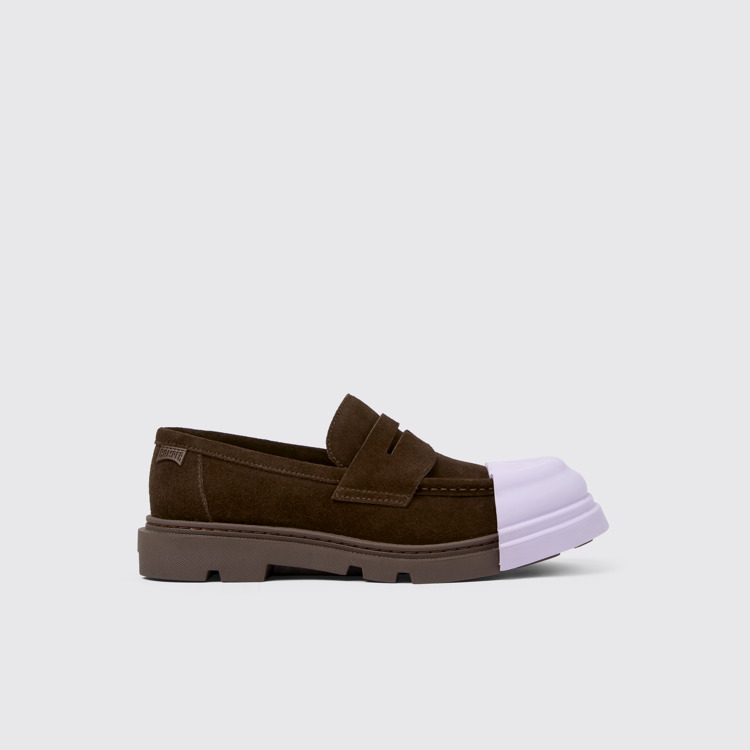 Side view of Junction Brown nubuck loafers for women