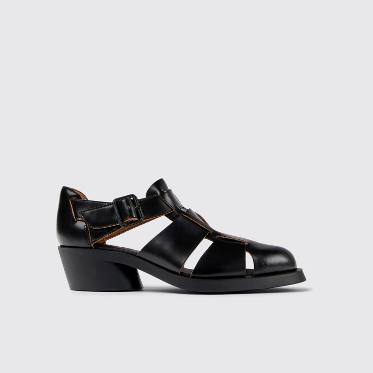 Side view of Bonnie Black Leather Sandal for Women