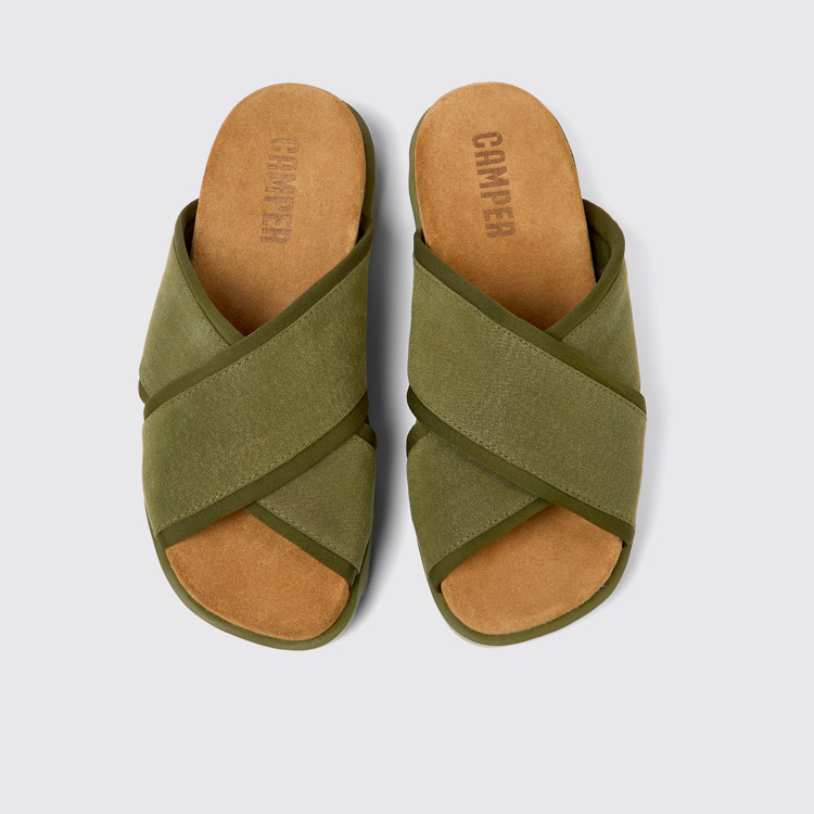 Overhead view of Brutus Sandal Green Textile Cross-strap Sandal for Women