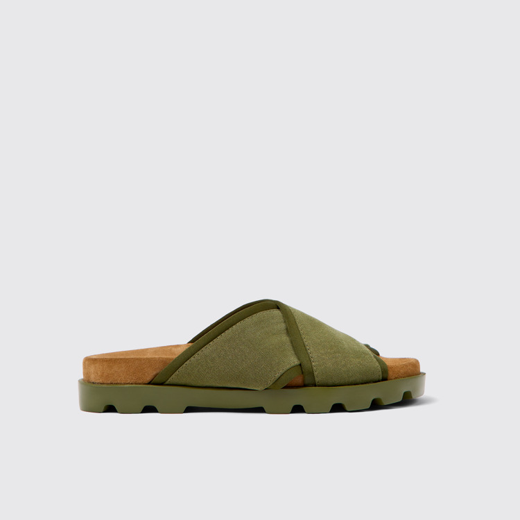 Side view of Brutus Sandal Green Textile Cross-strap Sandal for Women