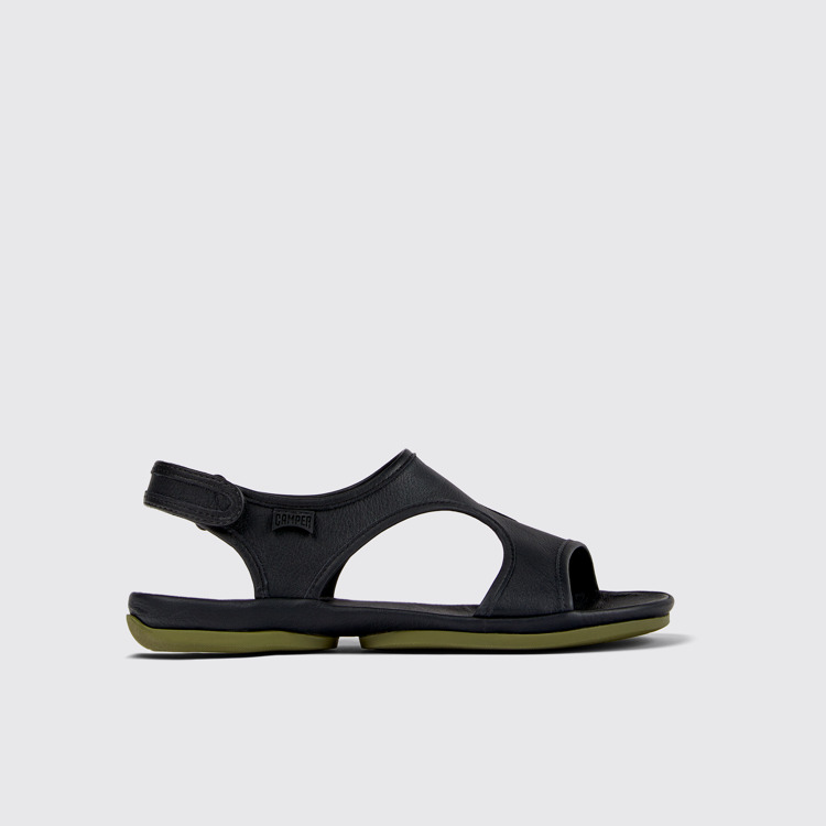 Side view of Right Black Leather Sandal for Women