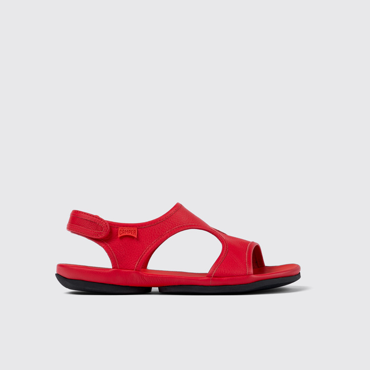 Side view of Right Red Leather Sandal for Women