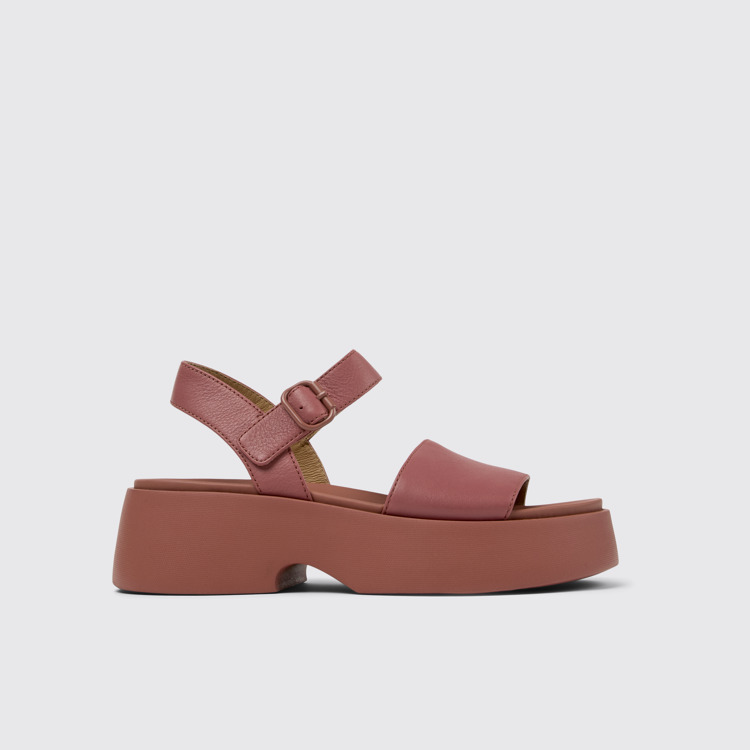 Side view of Tasha Red Leather Sandal for Women