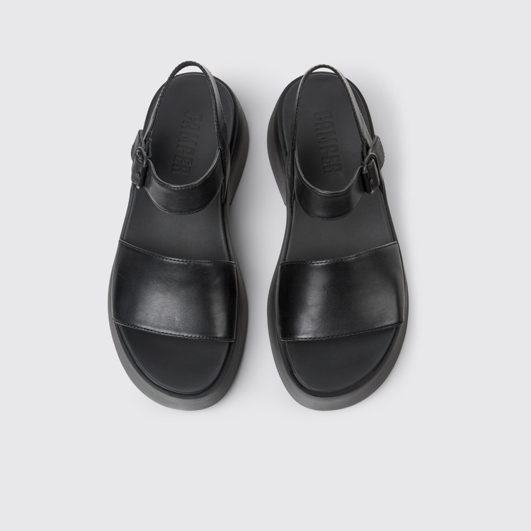 Tasha Black Leather Sandals for Women.俯角