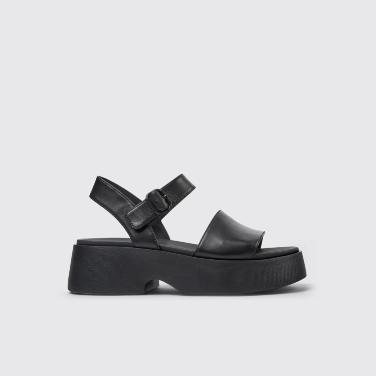 Tasha Black Leather Sandals for Women.側面