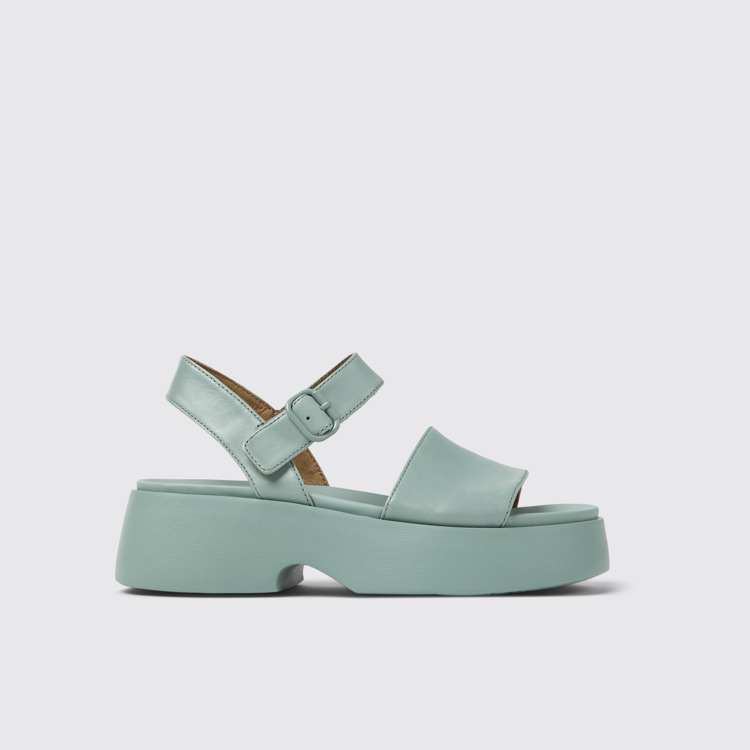 Side view of Tasha Green Leather Sandals for Women.