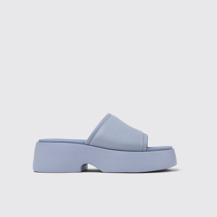 Side view of Tasha Blue Leather Slide for Women