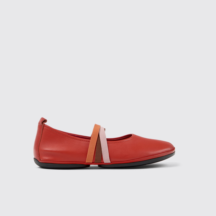 Side view of Twins Red Leather Ballerina for Women