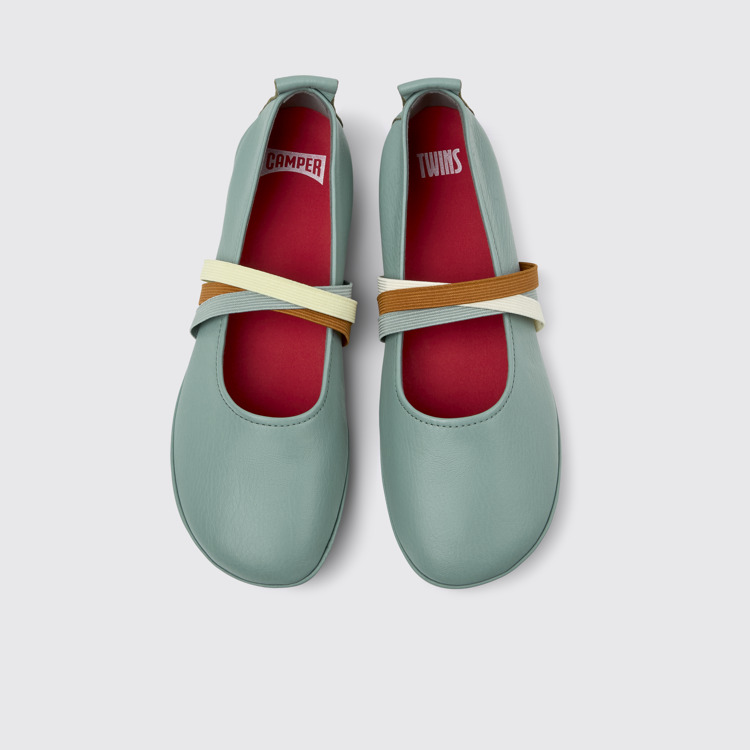 มุมมองด้านบนของ Twins Green Leather Moccasin Ballerina for Women.