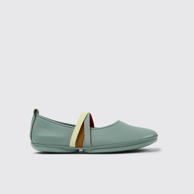 Side view of Twins Green Leather Moccasin Ballerina for Women.