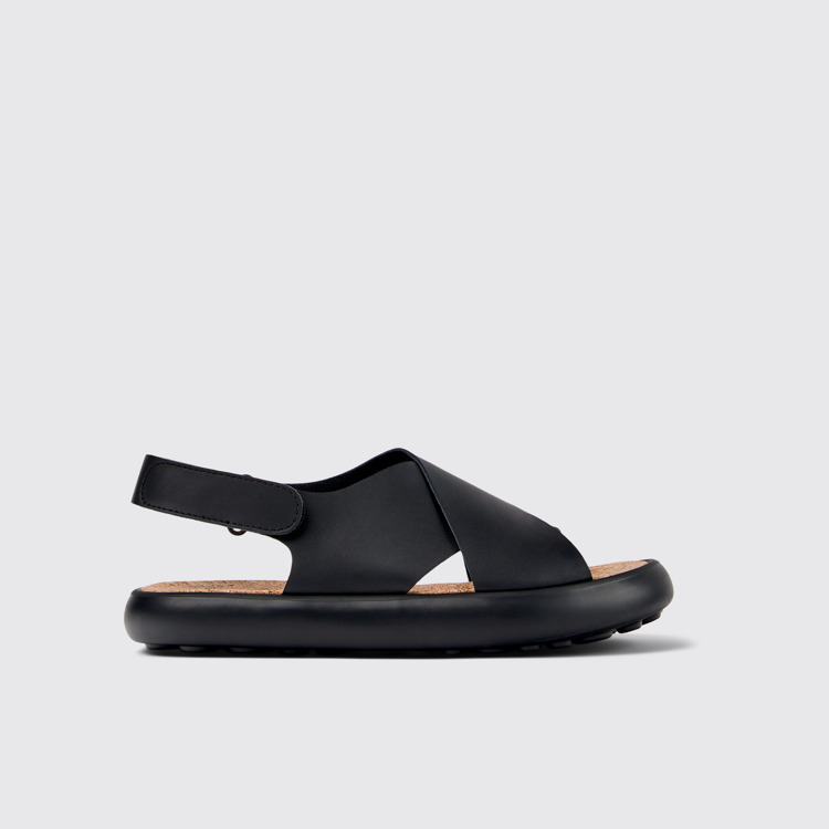 Side view of Pelotas Flota Black Leather Cross-strap Sandal for Women