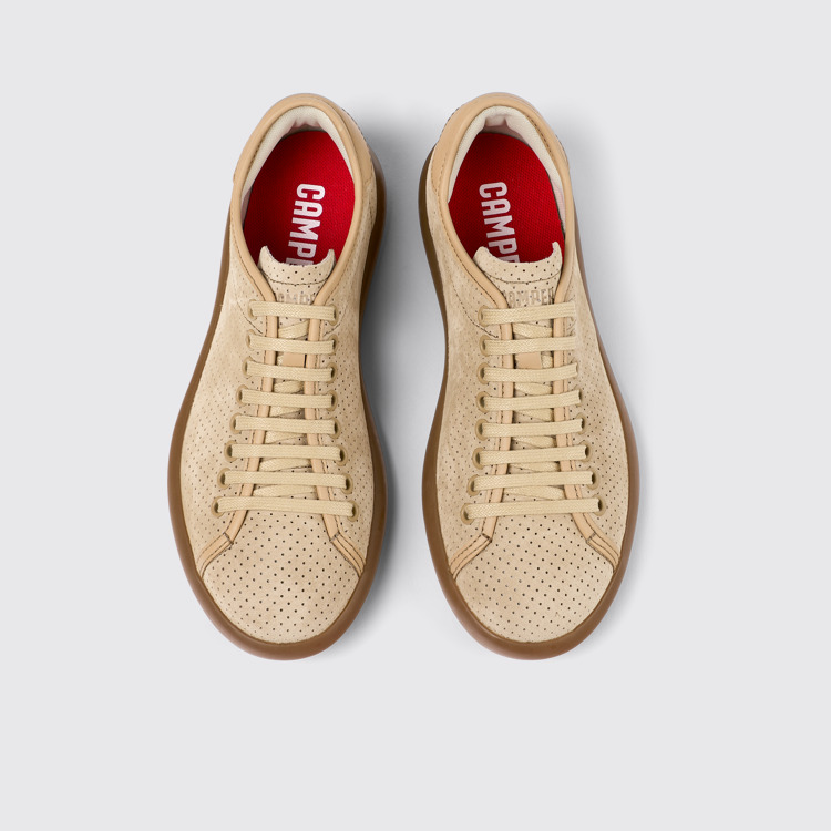 Overhead view of Pelotas Soller Beige Nubuck and Leather Sneakers for Women.