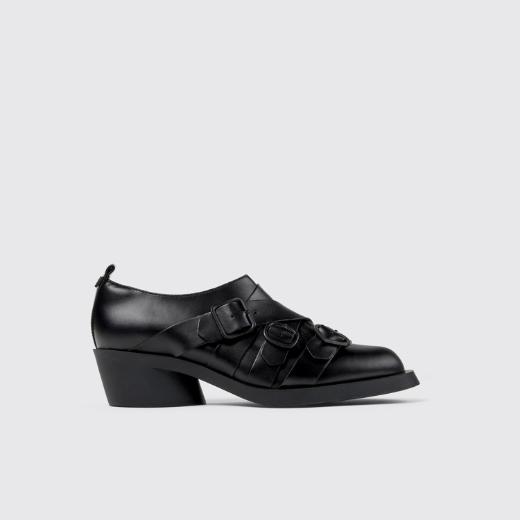 Side view of Twins Black leather shoes for women