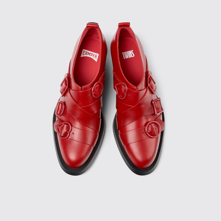 Overhead view of Twins Red leather shoes for women