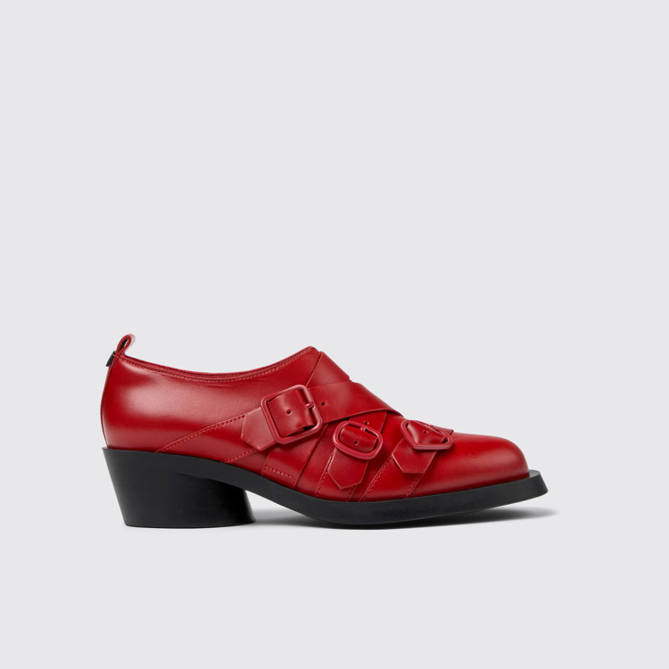 Side view of Twins Red leather shoes for women