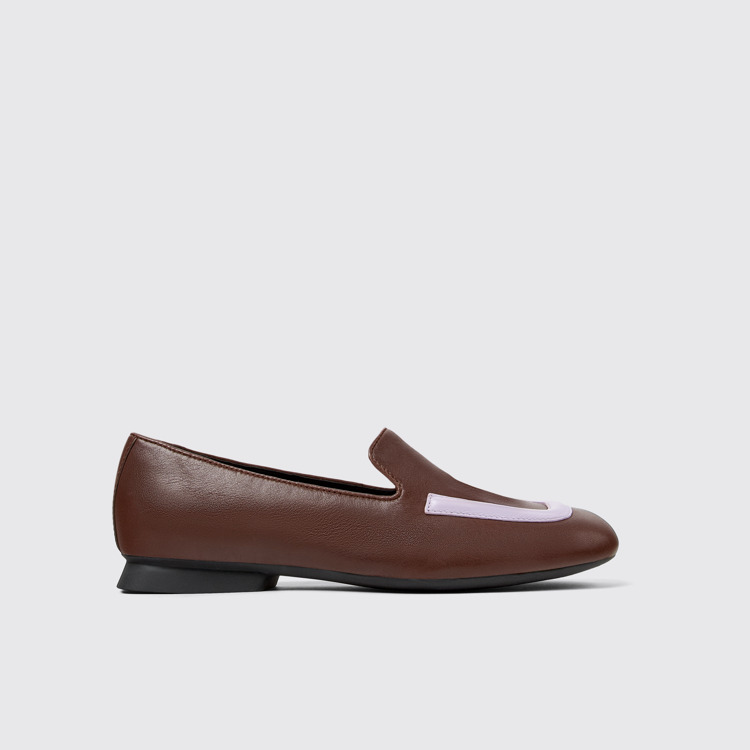 Side view of Twins Brown leather ballerinas for women