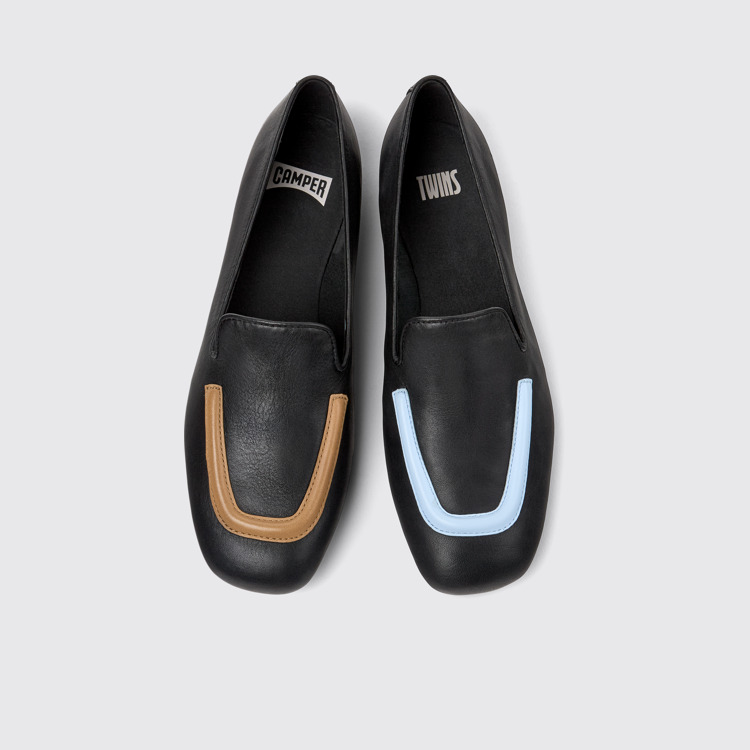 Overhead view of Twins Black leather ballerinas for women