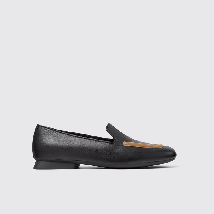 Side view of Twins Black leather ballerinas for women