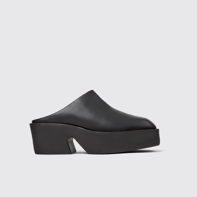 Side view of Billie Black leather clogs for women