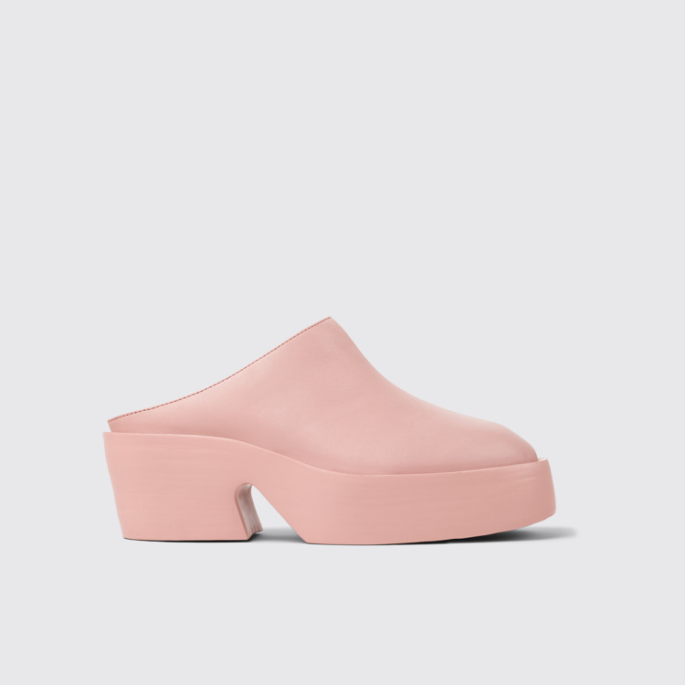 Side view of Billie Pink leather clogs for women