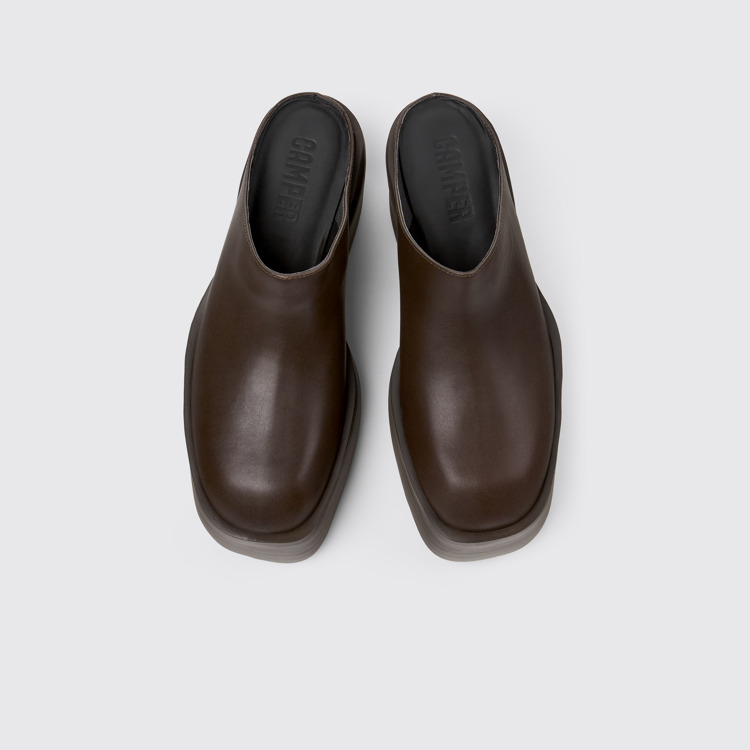 Overhead view of Billie Brown leather clogs for women