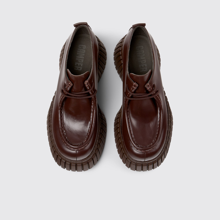 Overhead view of BCN Brown leather shoes for women