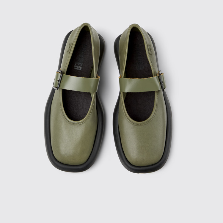 Onda Green Leather Women's Shoe.俯角