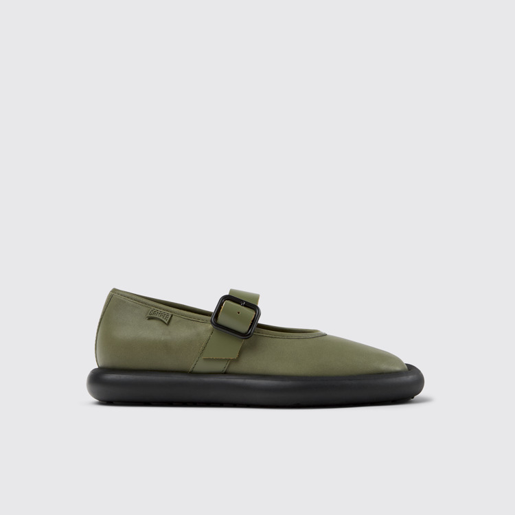 Side view of Onda Green Leather Women's Shoe.