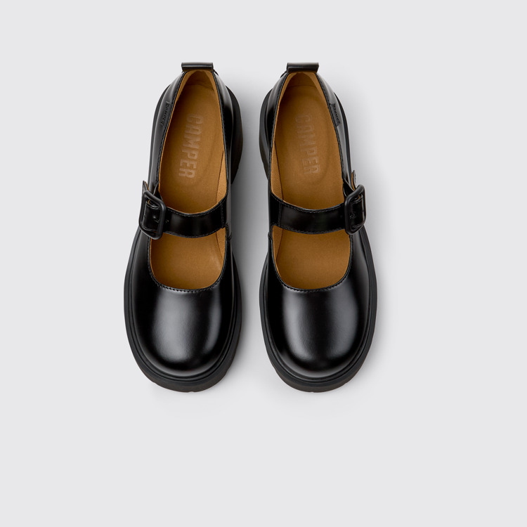 Milah Black Leather Women's Shoe.俯角